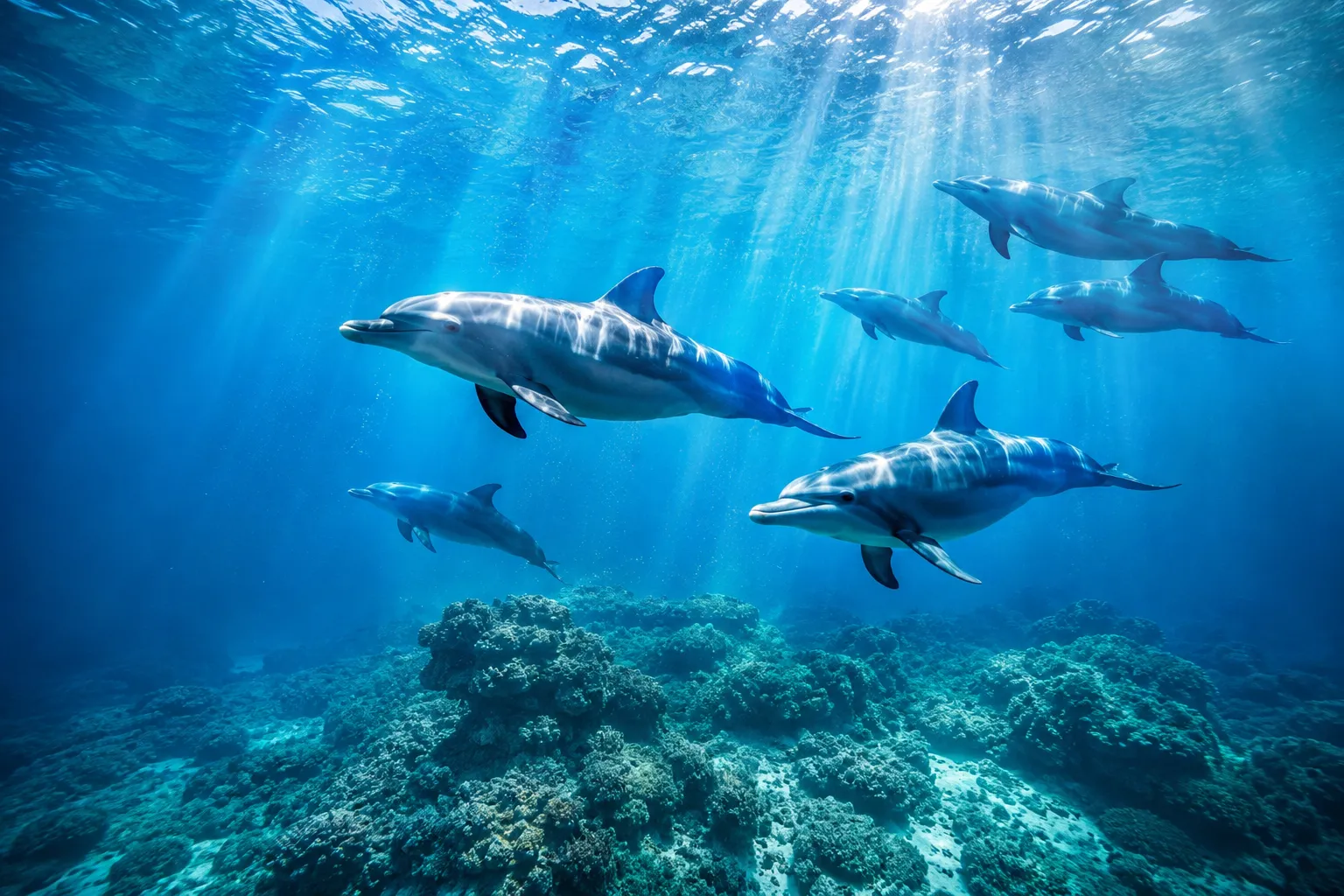 Dolphins · open water, dawn